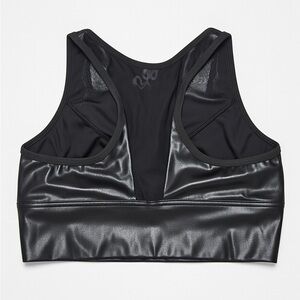 SPANX Shiny Black Crop Top Black Mesh Cut Outs